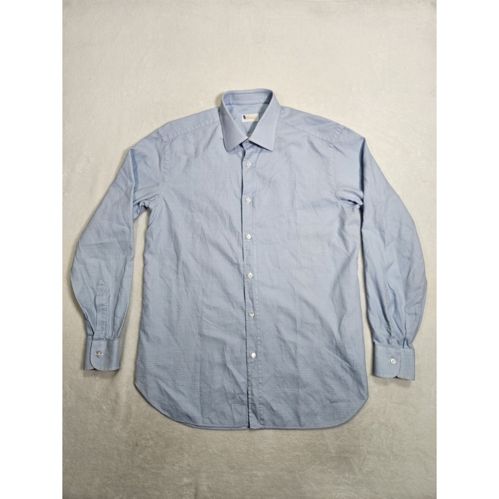 Brioni Sport Solid Blue Button-up Dress Shirt Size XL Made‎ In Italy 100% Cotton
